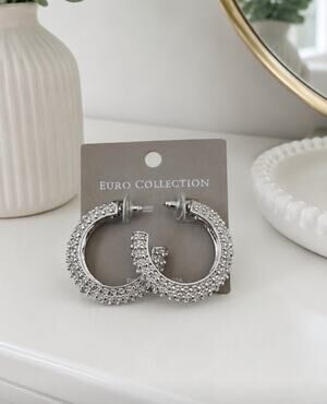 Euro Collection Silver Beaded Hoops New